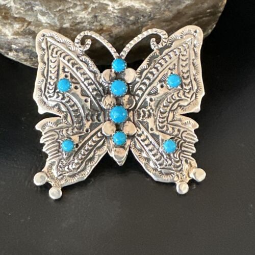 Navajo Turquoise Butterfly Ring | Authentic Native American Sterling Silver | Multi-Stone | Sz 8 | 16170 - Masha USA