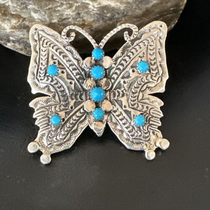 Navajo Turquoise Butterfly Ring | Authentic Native American Sterling Silver | Multi-Stone | Sz 8 | 16170 - Masha USA