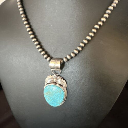 Navajo Kingman Turquoise Pendant Necklace | Sterling Silver | Native American Handmade | 15213