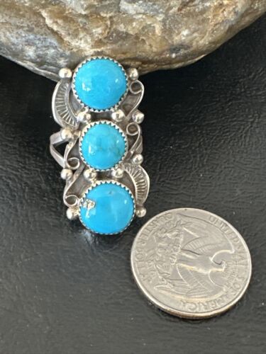 Navajo Blue Kingman Turquoise Cluster Ring | Authentic Native American Sterling Silver | Multi-Stone | Sz 7 | 16323
