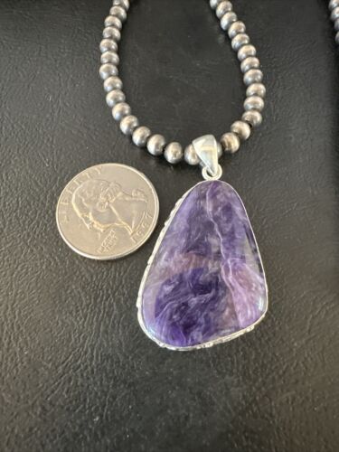 Navajo Pearls Purple Sugilite Pendant Necklace | Sterling Silver Beads | Authentic Native American Handmade | 15512