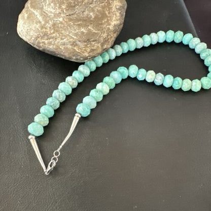 Navajo Sterling Silver Amazonite Bead Necklace | 12mm | 18" | Authentic Native American Handmade | 17302