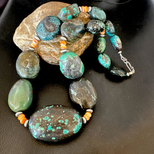Men's Chunky Spiderweb Turquoise Necklace | Navajo Sterling Silver | Authentic Native American | 21" | 16235