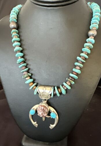 Navajo Sterling Silver Turquoise Wild Horse Naja Necklace Pendant | Authentic Native American Handmade | 16812