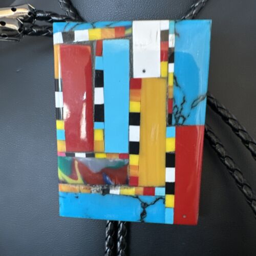 Men's Turquoise Orange Spiny Oyster Bolo Tie | Santo Domingo | Sterling Silver | 15500