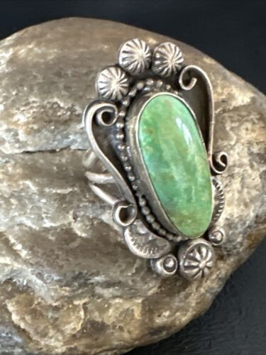Navajo Green Turquoise Ring | Sterling Silver | Sz 8 | Authentic Native American Handmade | 15918