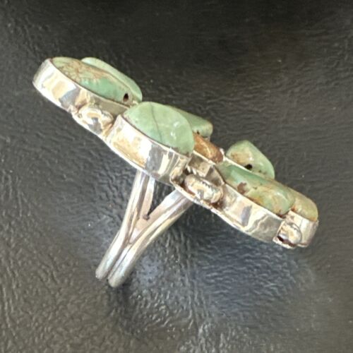 Navajo Green Turquoise Cluster Ring | Authentic Native American Sterling Silver | Multi-Stone | Sz 7 | 16858