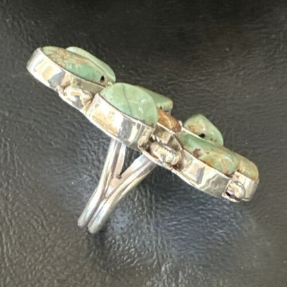 Navajo Green Turquoise Cluster Ring | Authentic Native American Sterling Silver | Multi-Stone | Sz 7 | 16858