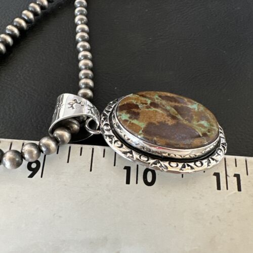 Navajo Green Gaspeite Pendant Necklace | Sterling Silver | Authentic Native American Handmade | 16360