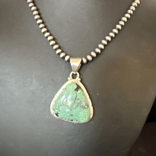 Men's Navajo Blue Spiderweb Turquoise Pendant Necklace | Sterling Silver | Authentic Native American Handmade | 16223