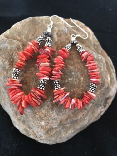 Navajo Red Spiny Oyster Sterling Silver Earrings | Southwestern Handcrafted | 3758