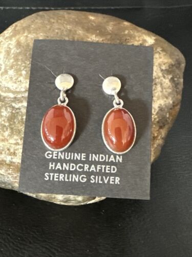 Navajo Burgundy Carnelian Dangle Earrings | Sterling Silver | Authentic Native American Handmade | 14924