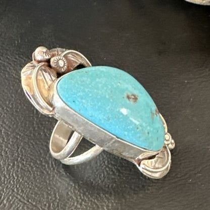 Women's Blue Kingman Turquoise Ring | Navajo Sterling Silver | Sz 7 | Authentic Native American Handmade | 15662
