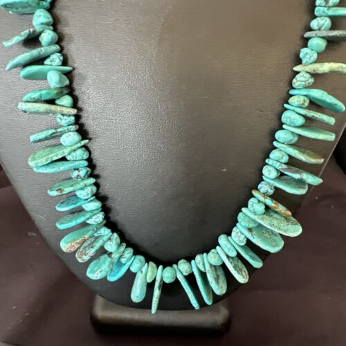 Navajo Blue Nugget Turquoise Bead Necklace | Sterling Silver Pearls | 20" | Authentic Native American Handmade | 16519