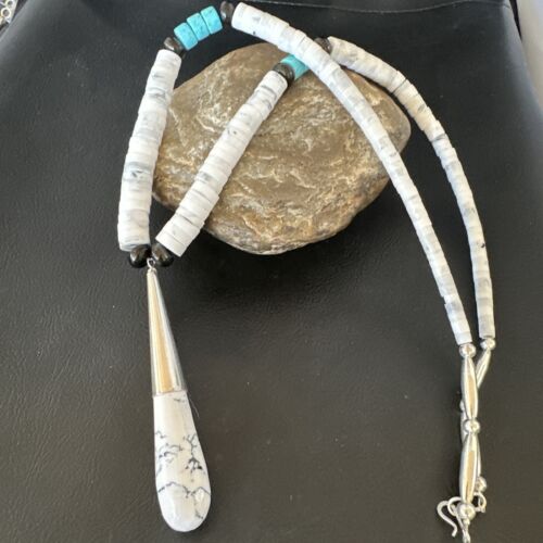 Santo Domingo White Turquoise Howlite Onyx Necklace | Sterling Silver | 23" | 15764