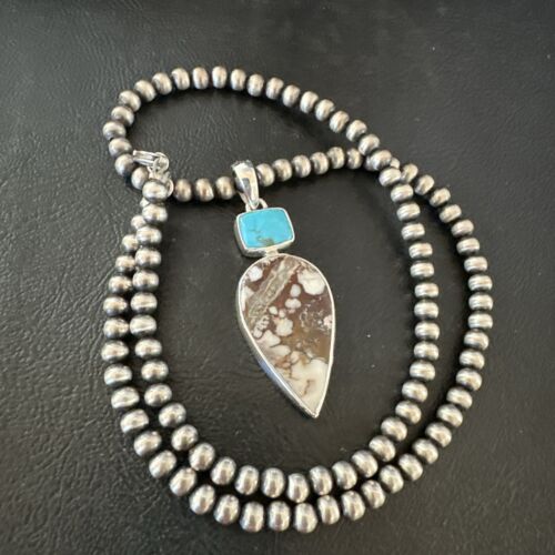 Navajo Wild Horse | Blue Kingman Turquoise Necklace | Sterling Silver | Authentic Native American Handmade | 17310