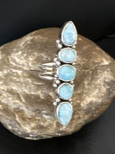 Navajo Blue Larimar Multi-Stone Ring | Authentic Native American Sterling Silver | Multi-Stone | Sz 5.5 | 15977