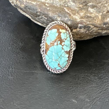 Men's & Women's Blue Turquoise #8 Navajo Ring | Sterling Silver | Sz 9.5 | Authentic Native American Handmade | 16639