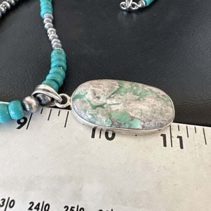 Navajo Teal Blue Turquoise Pendant Necklace | Sterling Silver | Authentic Native American Handmade | 16339