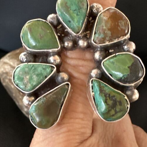 Navajo Green Turquoise Cluster Ring | Authentic Native American Sterling Silver | Multi-Stone | Sz 9 | 15660