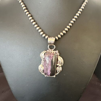 Navajo Pearls Purple Sugilite Pendant Necklace | Sterling Silver Beads | Authentic Native American Handmade | 16460