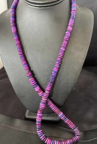 Navajo Pearls Purple Sugilite Pendant Necklace | Sterling Silver Beads | 29" | Authentic Native American Handmade | 16947