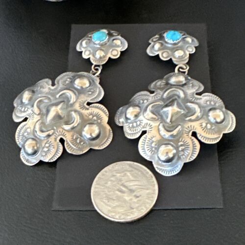 Navajo Stamped Sterling Silver Earrings Set | Handmade | 2.75" | Authentic Native American | 16341
