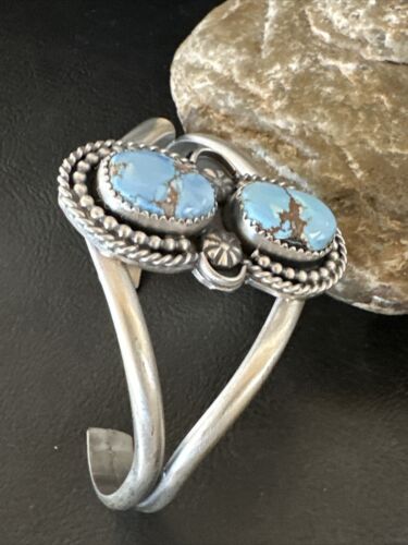 Navajo Blue Golden Hills Turquoise Cuff Bracelet | Sterling Silver | Authentic Native American Handmade | 16429