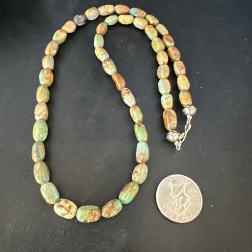 Navajo Green Royston Turquoise Bead Necklace | Sterling Silver Pearls | 22" | Authentic Native American Handmade | 15319