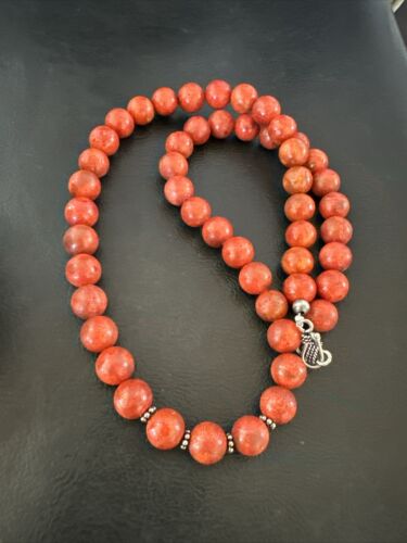 Navajo Apple Sponge Coral Bead Necklace | 10mm | Sterling Silver | 21" | Authentic Native American Handmade | 16817