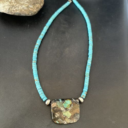 Navajo SpiderWeb Turquoise Heishi Pearls Necklace | Sterling Silver | 20" | Authentic Native American Handmade | 17034