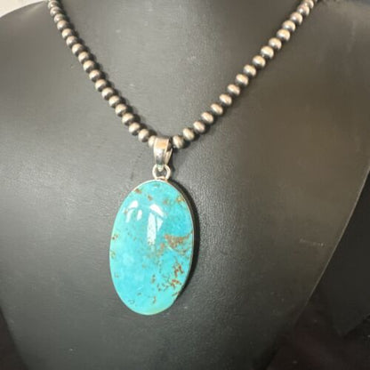 Navajo Blue Kingman Turquoise Pendant Necklace | Sterling Silver | 20" | Authentic Native American Handmade | 16694