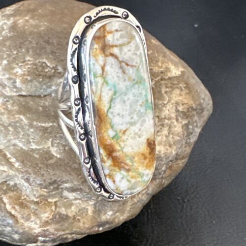 Navajo Ribbon Boulder Green Turquoise Ring | Sterling Silver | Sz 10 | 16270