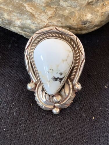 Navajo White Buffalo Turquoise Ring | Sterling Silver | Sz 9 | Authentic Native American Handmade | 00685