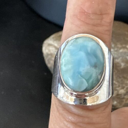 Navajo Blue Larimar Ring | Sterling Silver | Sz 8 | Authentic Native American Handmade | 16602