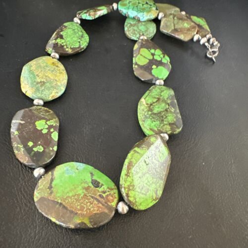Navajo Green Turquoise Chunky Necklace | Sterling Silver | 19" | Authentic Native American Handmade | 15427