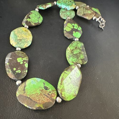Navajo Green Turquoise Chunky Necklace | Sterling Silver | 19" | Authentic Native American Handmade | 15427