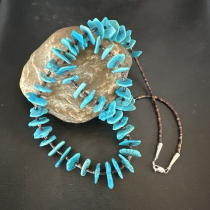 Navajo Kingman Turquoise Shell Heishi Bead Necklace | Sterling Silver | 28" | Authentic Native American Handmade | 17450