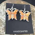 Navajo Butterfly Orange Spiny Oyster Inlay Earrings | Sterling Silver | Authentic Native American Handmade | 16523
