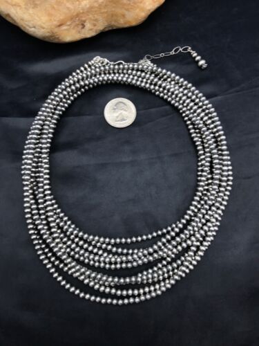 Navajo Pearls 5 Strand Bead Necklace | 4mm | Sterling Silver | 30" | Authentic Native American Handmade | 16782