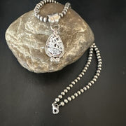 Men's White Buffalo Turquoise Pendant | Navajo Pearls Sterling Silver Necklace 21" | 17333