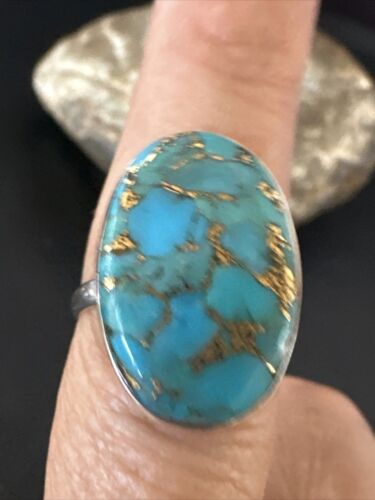 Navajo Blue Mojave Turquoise Ring | Sterling Silver | Adjustable Sz 8 | Authentic Native American Handmade | 15712