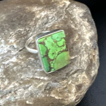 Adjustable Navajo Green Mojave Turquoise Ring | Sterling Silver | Sz 10 | Authentic Native American Handmade | 15698