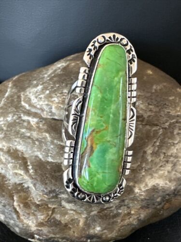 Women's Green Sonoran Turquoise Ring | Navajo Sterling Silver | Sz 9.5 | 16396