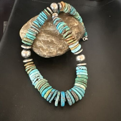 Navajo Blue Green Turquoise Necklace | Sterling Silver | Authentic Native American | 21" | 16959