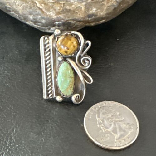 Navajo Turquoise Multi-Stone Adjustable Ring | Authentic Native American Sterling Silver | Sz 5 | 16891