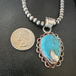 Navajo Blue Turquoise Pendant Necklace | Sterling Silver Pearls | Authentic Native American Handmade | 15651