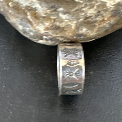 Men's Wide Band Thumb Ring | Navajo Stamped Sterling Silver | Sz 14 | Authentic Native American Handmade | 15127