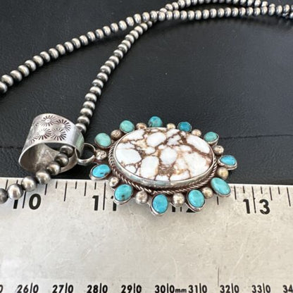Navajo Wild Horse Turquoise Pendant | Sterling Silver | Native American Handmade | 17149