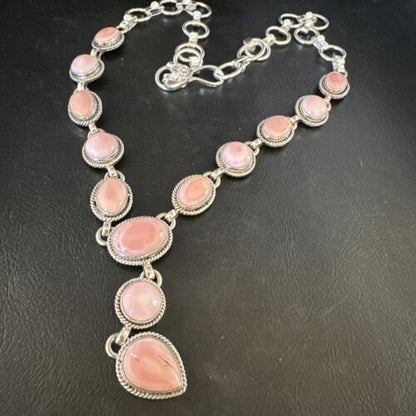 Navajo Pink Conch Lariat Necklace | Sterling Silver Pendant | 23" | Authentic Native American Jewelry | 15456